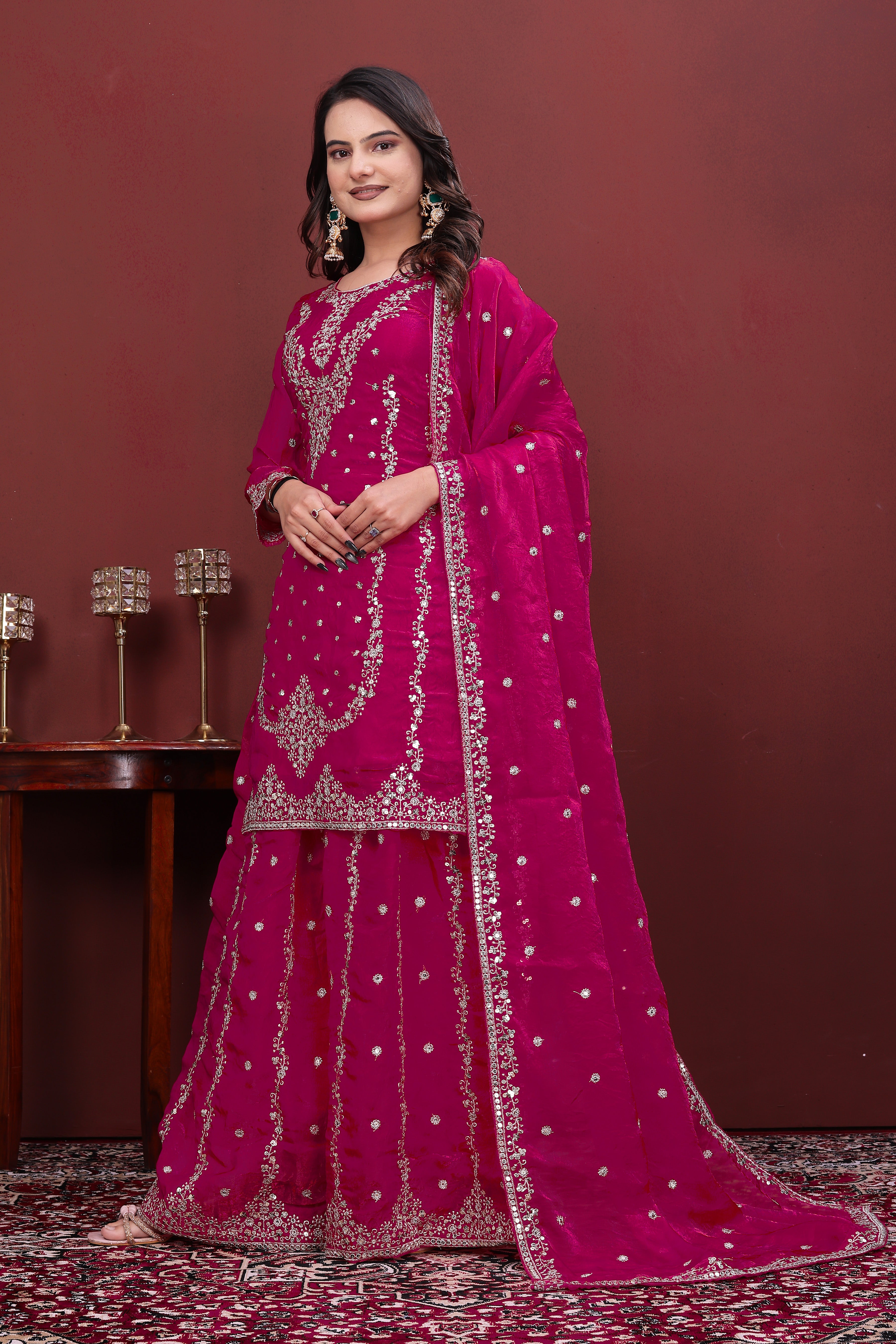 Designer Embroidered Fendy Sharara Suit with Dupatta | Traditional Occasions Outfit