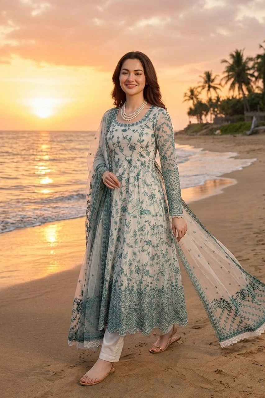 Premium Embroidered Faux Georgette Anarkali Suit Set with Dupatta