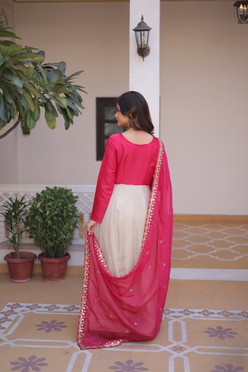 Premium Glass Roman & Cosmos Gown with Dupatta for Women – Festive Dress