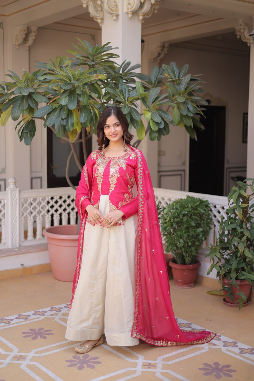 Premium Glass Roman & Cosmos Gown with Dupatta for Women – Festive Dress