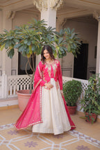 Premium Glass Roman & Cosmos Gown with Dupatta for Women – Festive Dress
