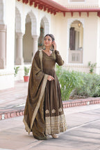 Premium Vichitra Silk Gown with Dupatta for Women – Festive Wear Dress