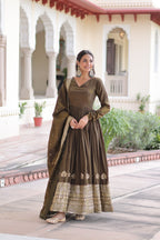 Premium Vichitra Silk Gown with Dupatta for Women – Festive Wear Dress