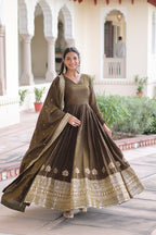 Premium Vichitra Silk Gown with Dupatta for Women – Festive Wear Dress