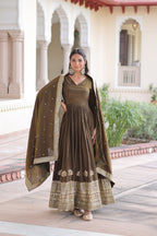 Premium Vichitra Silk Gown with Dupatta for Women – Festive Wear Dress
