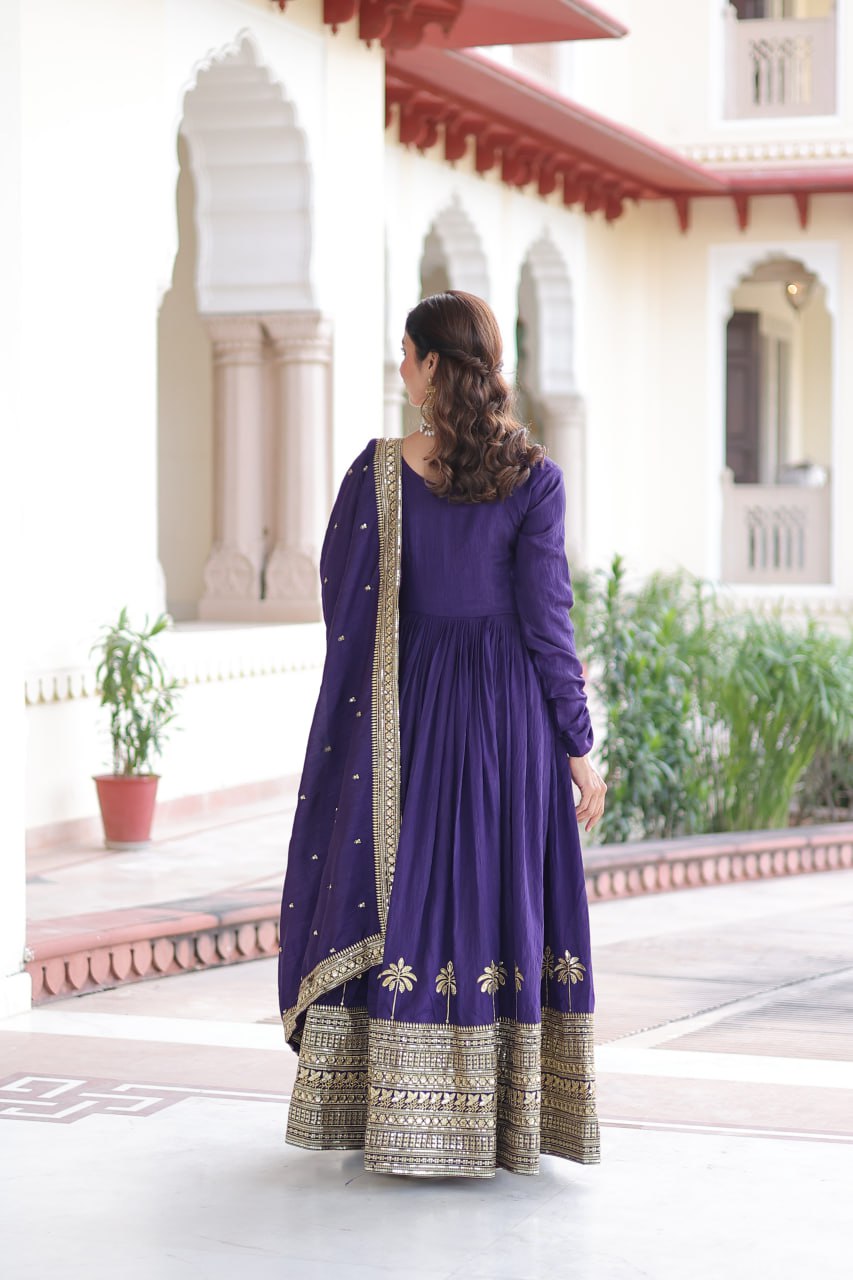 Premium Vichitra Silk Gown with Dupatta for Women – Festive Wear Dress