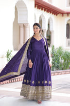 Premium Vichitra Silk Gown with Dupatta for Women – Festive Wear Dress