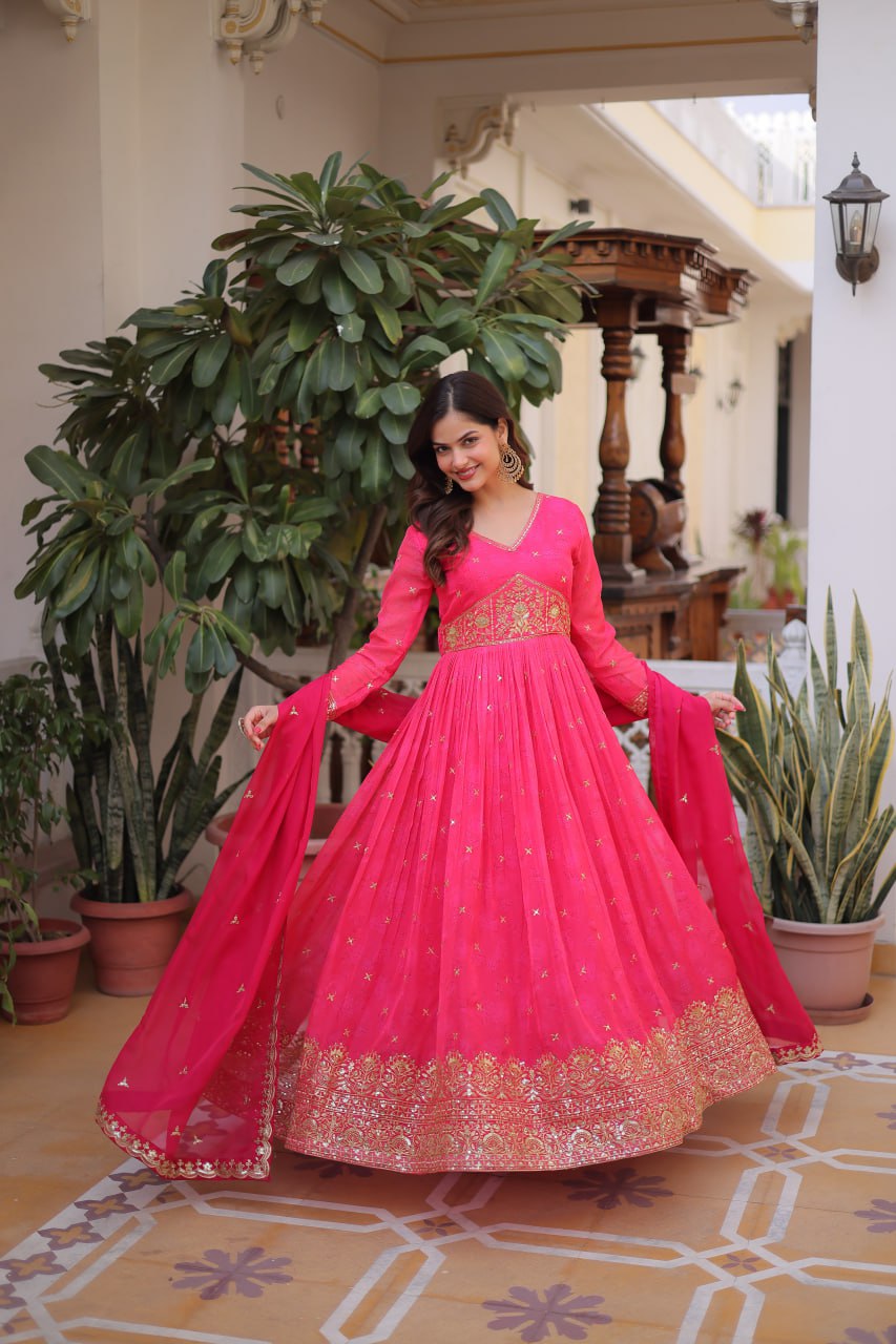 Premium Russian Silk Gown with Dupatta for Women – Party Wear Dress