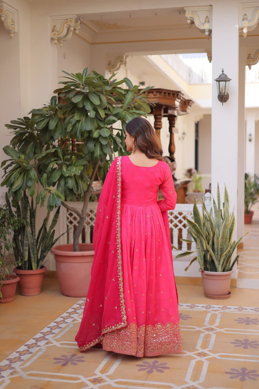 Premium Russian Silk Gown with Dupatta for Women – Party Wear Dress