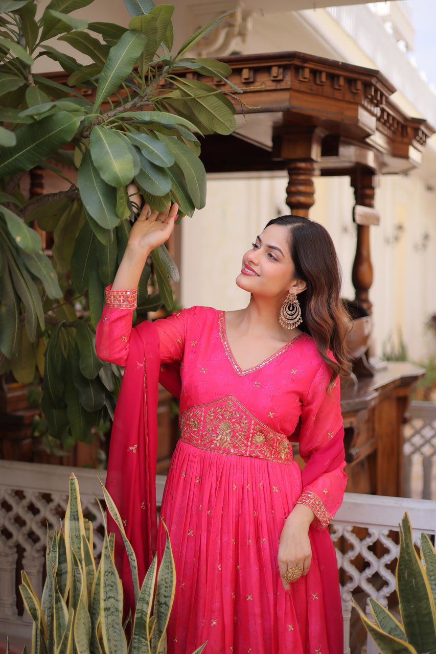Premium Russian Silk Gown with Dupatta for Women – Party Wear Dress