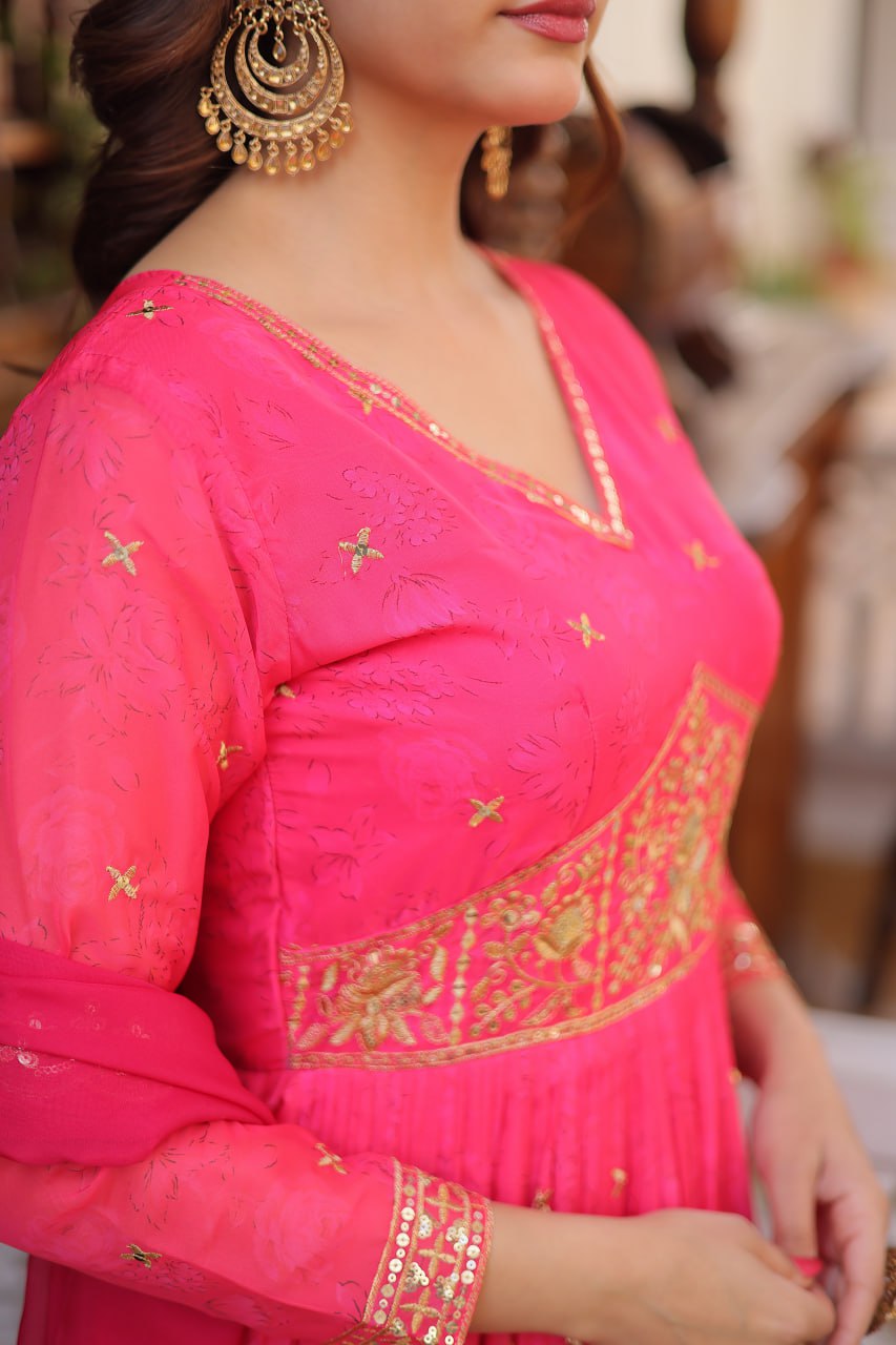 Premium Russian Silk Gown with Dupatta for Women – Party Wear Dress