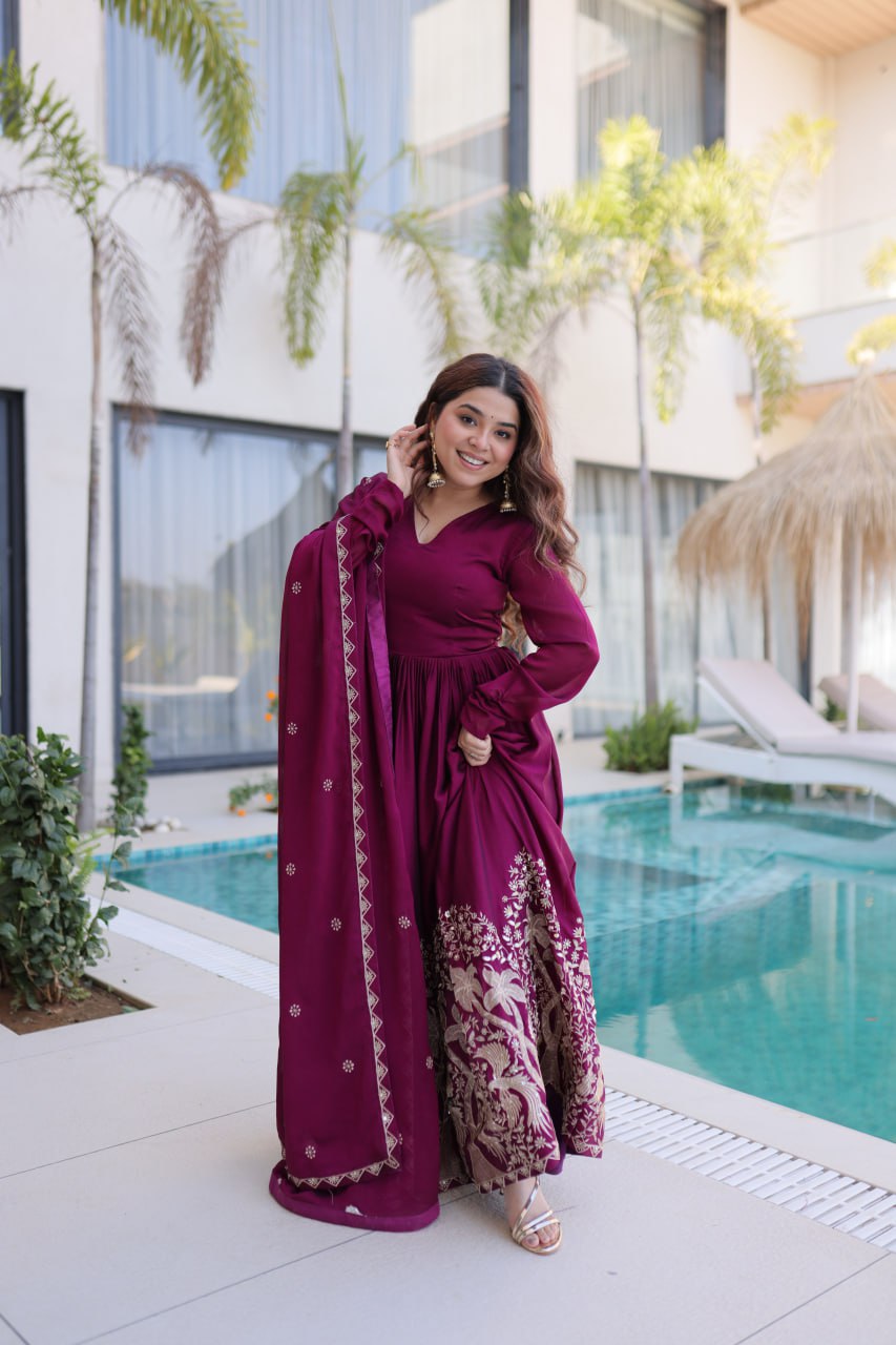 Readymade Designer Gown with Dupatta for Women - Party Wear Dress