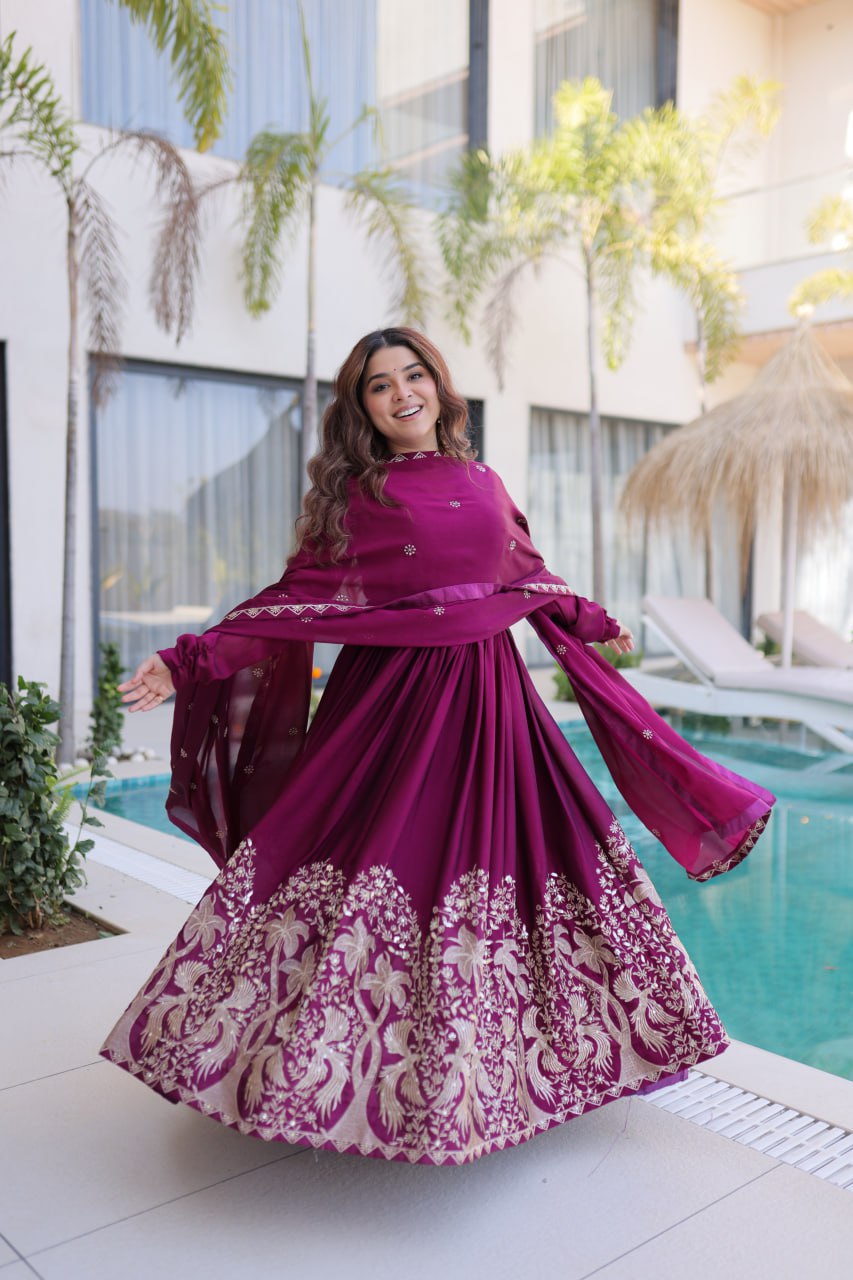 Readymade Designer Gown with Dupatta for Women - Party Wear Dress