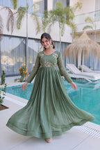 Premium Silver Crunchy Designer Gown for Women – Beads Embroidered Party Wear Ethnic Dress