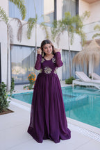 Premium Silver Crunchy Designer Gown for Women – Beads Embroidered Party Wear Ethnic Dress