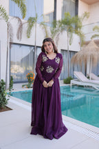 Premium Silver Crunchy Designer Gown for Women – Beads Embroidered Party Wear Ethnic Dress