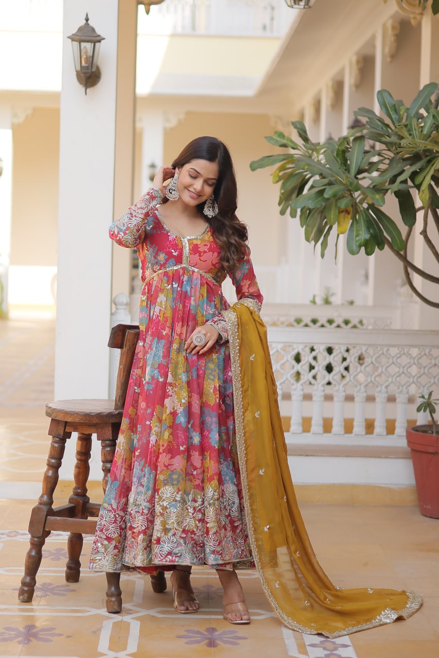 Premium Alia Cut Anarkali Gown with Dupatta for Women – Embroidered Party Wear Dress