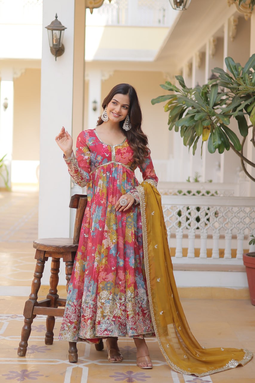 Premium Alia Cut Anarkali Gown with Dupatta for Women – Embroidered Party Wear Dress