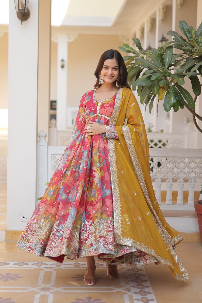 Premium Alia Cut Anarkali Gown with Dupatta for Women – Embroidered Party Wear Dress