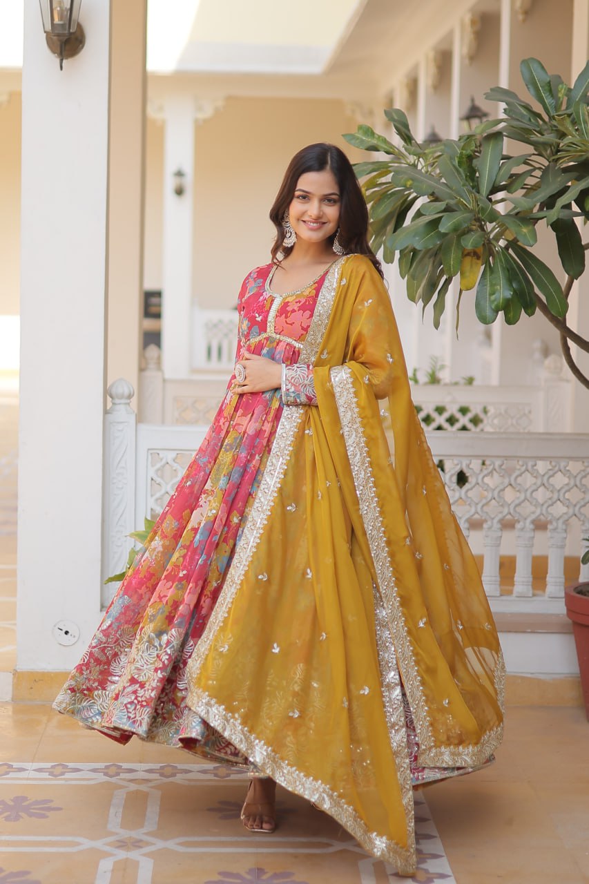 Premium Alia Cut Anarkali Gown with Dupatta for Women – Embroidered Party Wear Dress