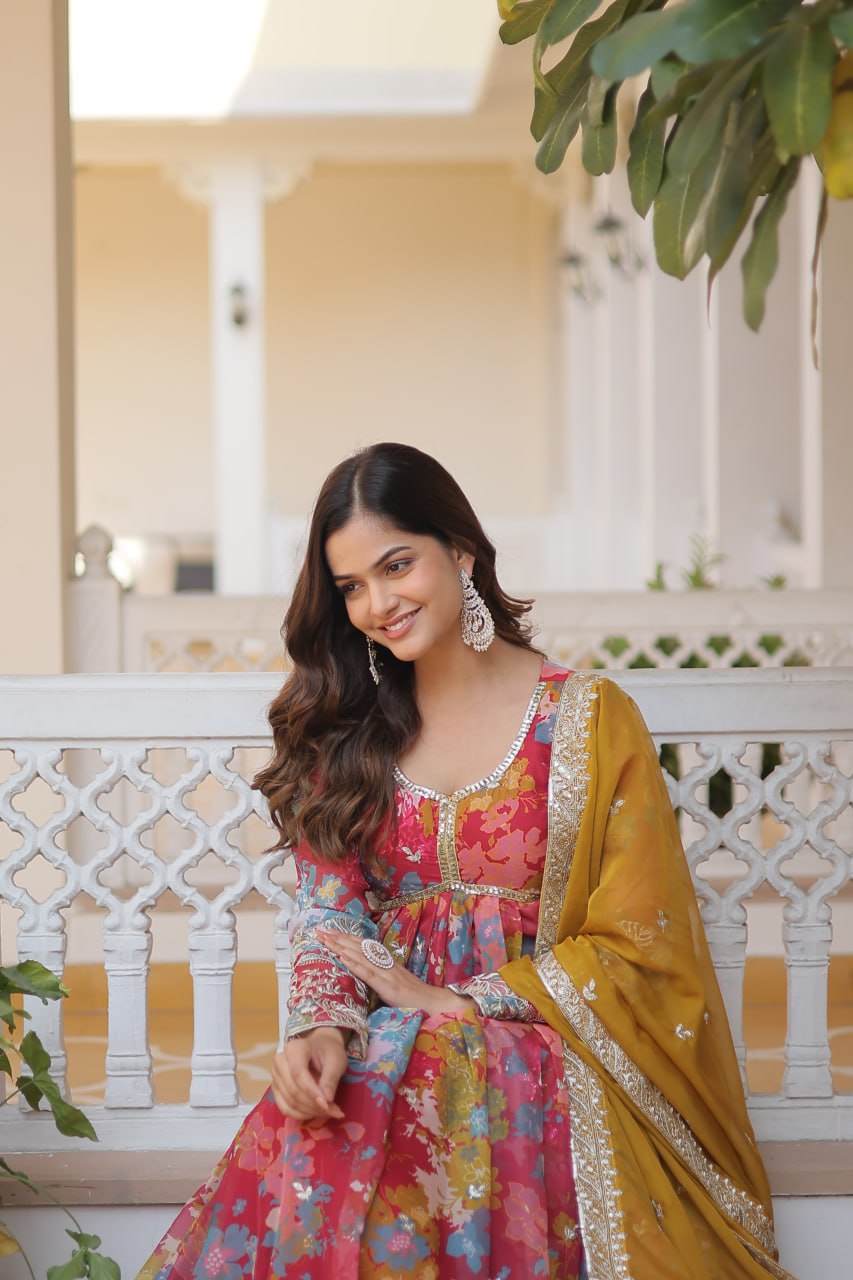 Premium Alia Cut Anarkali Gown with Dupatta for Women – Embroidered Party Wear Dress