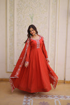 Premium Mal Chanderi Gown with Dupatta for Women – Ethnic Festive Dress