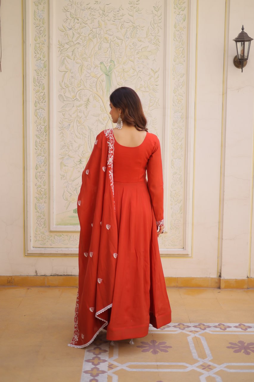 Premium Mal Chanderi Gown with Dupatta for Women – Ethnic Festive Dress