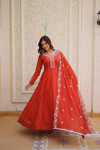 Premium Mal Chanderi Gown with Dupatta for Women – Ethnic Festive Dress