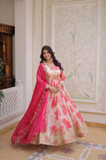 Premium Digital Printed Russian Silk Gown with Dupatta for Women – Party Wear Dress