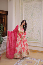 Premium Digital Printed Russian Silk Gown with Dupatta for Women – Party Wear Dress