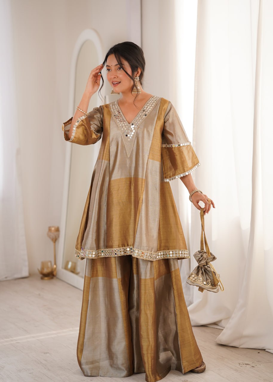 Sharara Set with Batwa for Women – Designer Mirror Work Festive Outfit