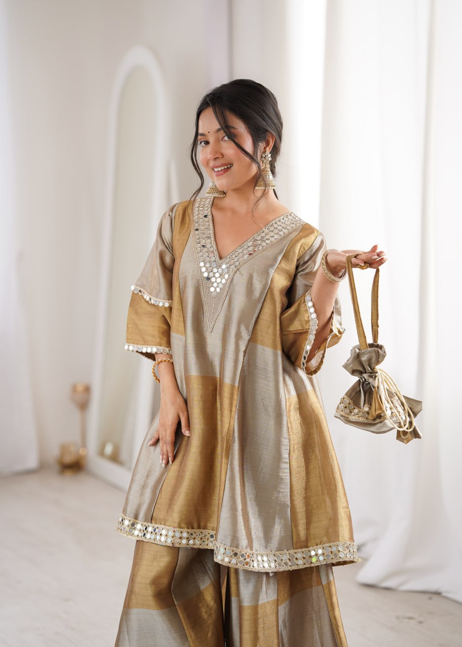 Sharara Set with Batwa for Women – Designer Mirror Work Festive Outfit