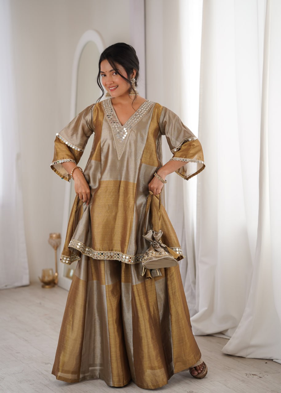 Sharara Set with Batwa for Women – Designer Mirror Work Festive Outfit