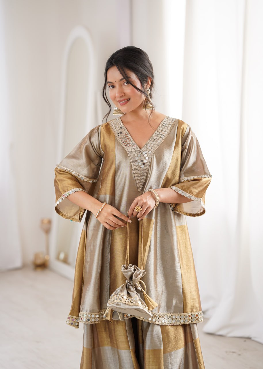 Sharara Set with Batwa for Women – Designer Mirror Work Festive Outfit