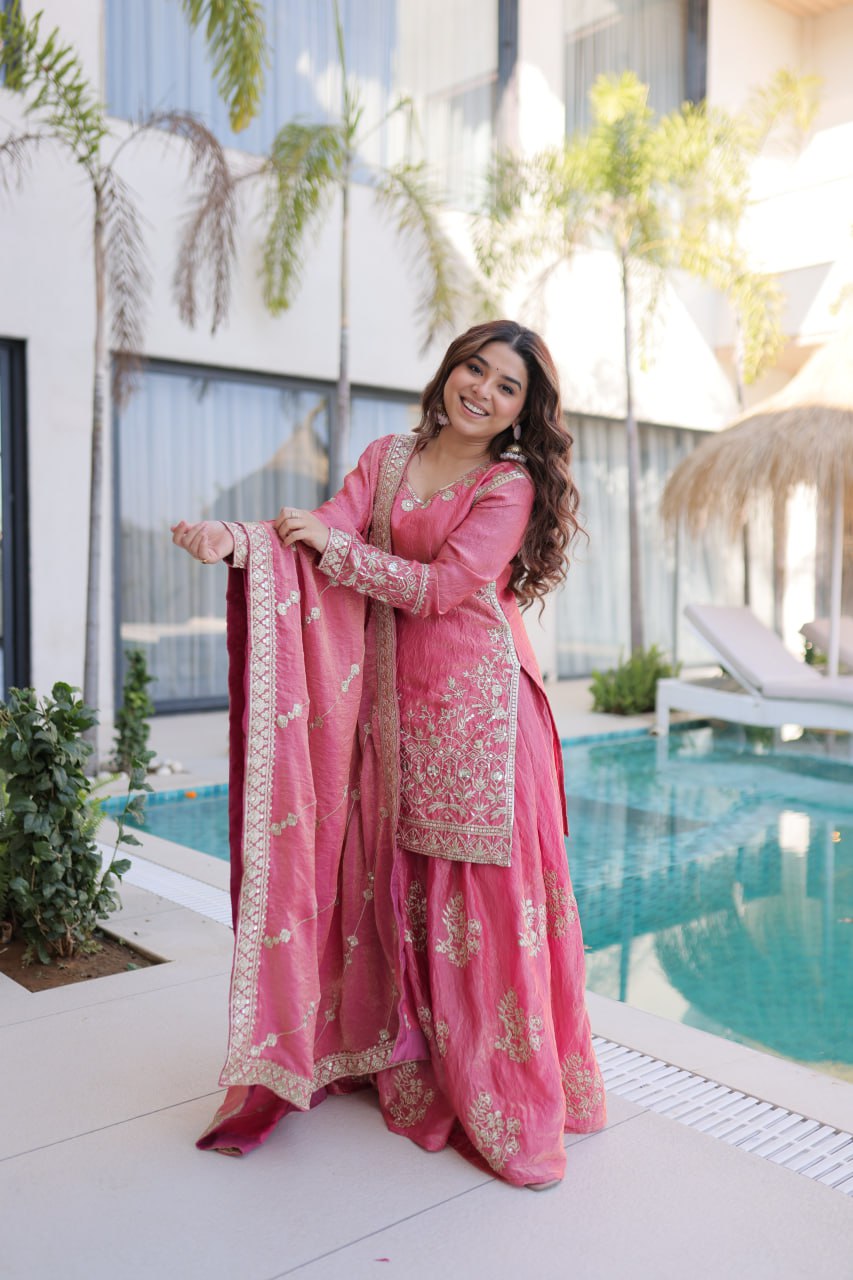 Designer Fendi Crush Top Sharara Dupatta Set for Women – Embroidered Ethnic Party Wear
