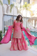 Designer Fendi Crush Top Sharara Dupatta Set for Women – Embroidered Ethnic Party Wear