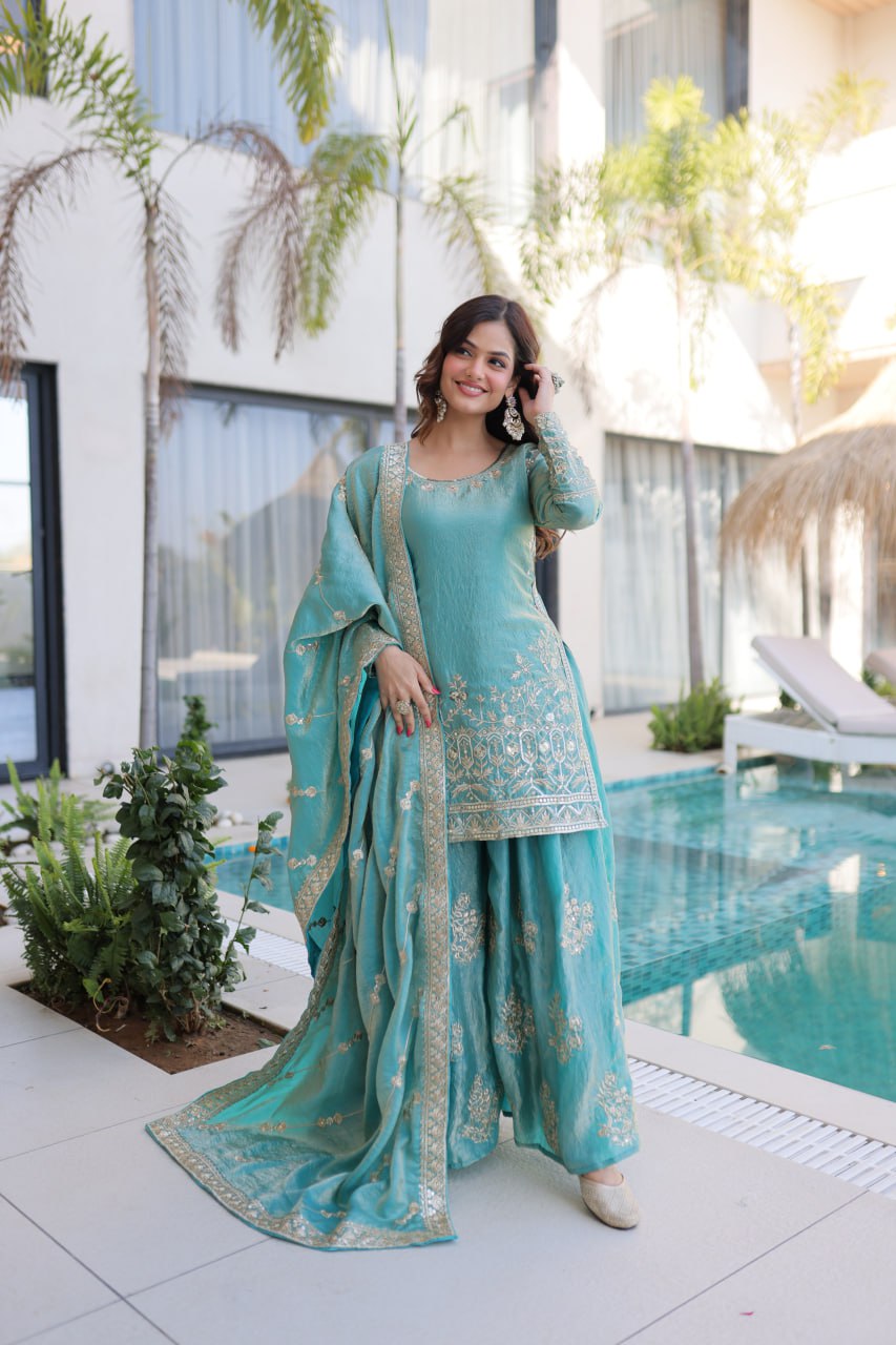 Designer Fendi Crush Top Sharara Dupatta Set for Women – Embroidered Ethnic Party Wear