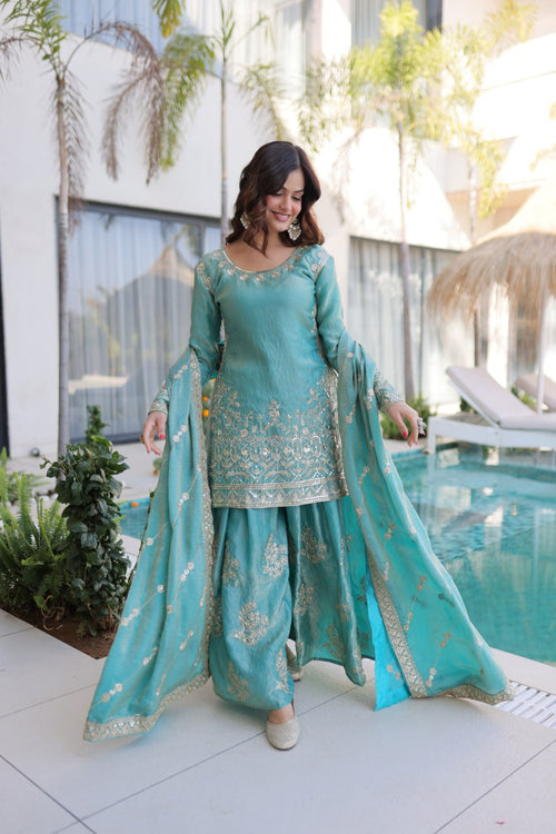 Designer Fendi Crush Top Sharara Dupatta Set for Women – Embroidered Ethnic Party Wear