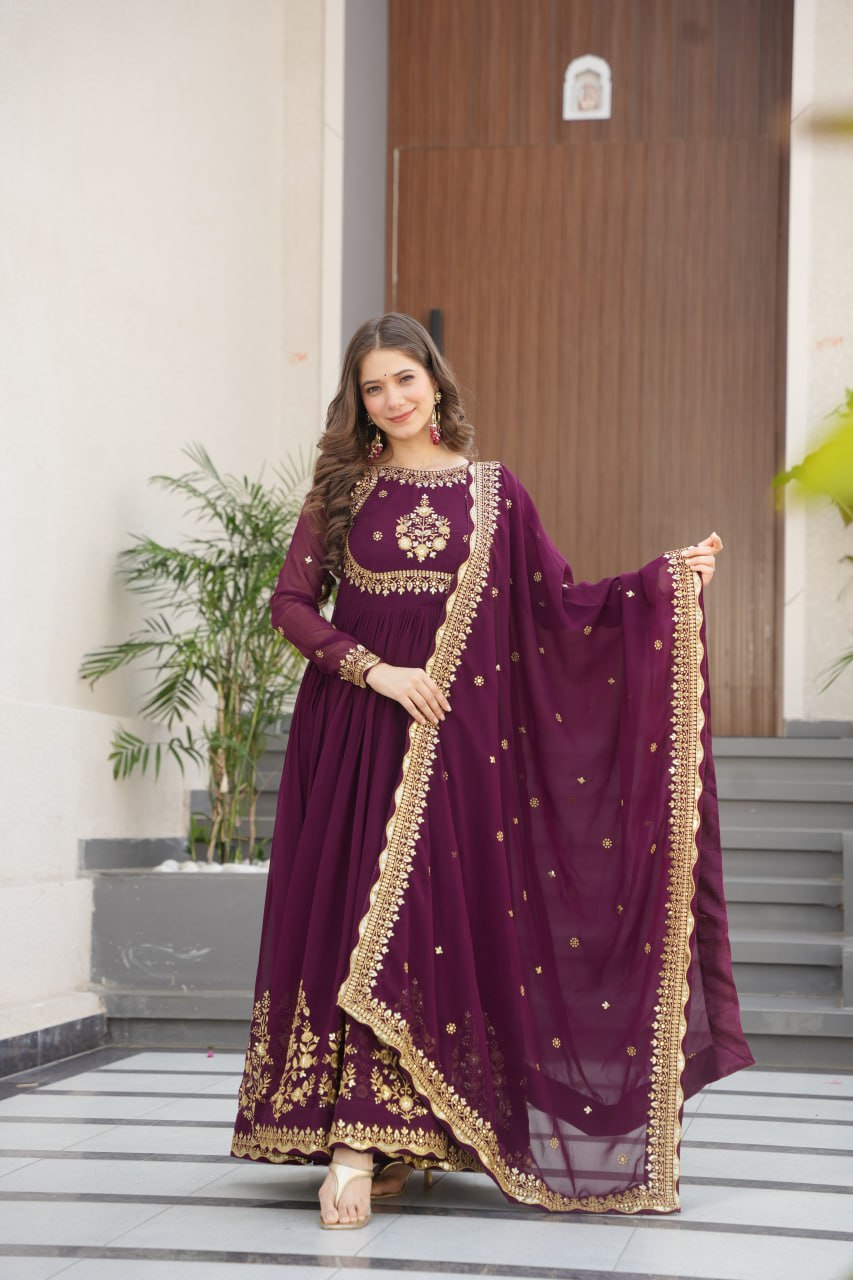 Women’s Embroidered Anarkali Gown with Dupatta | Party Wear Ethnic Dress for Women