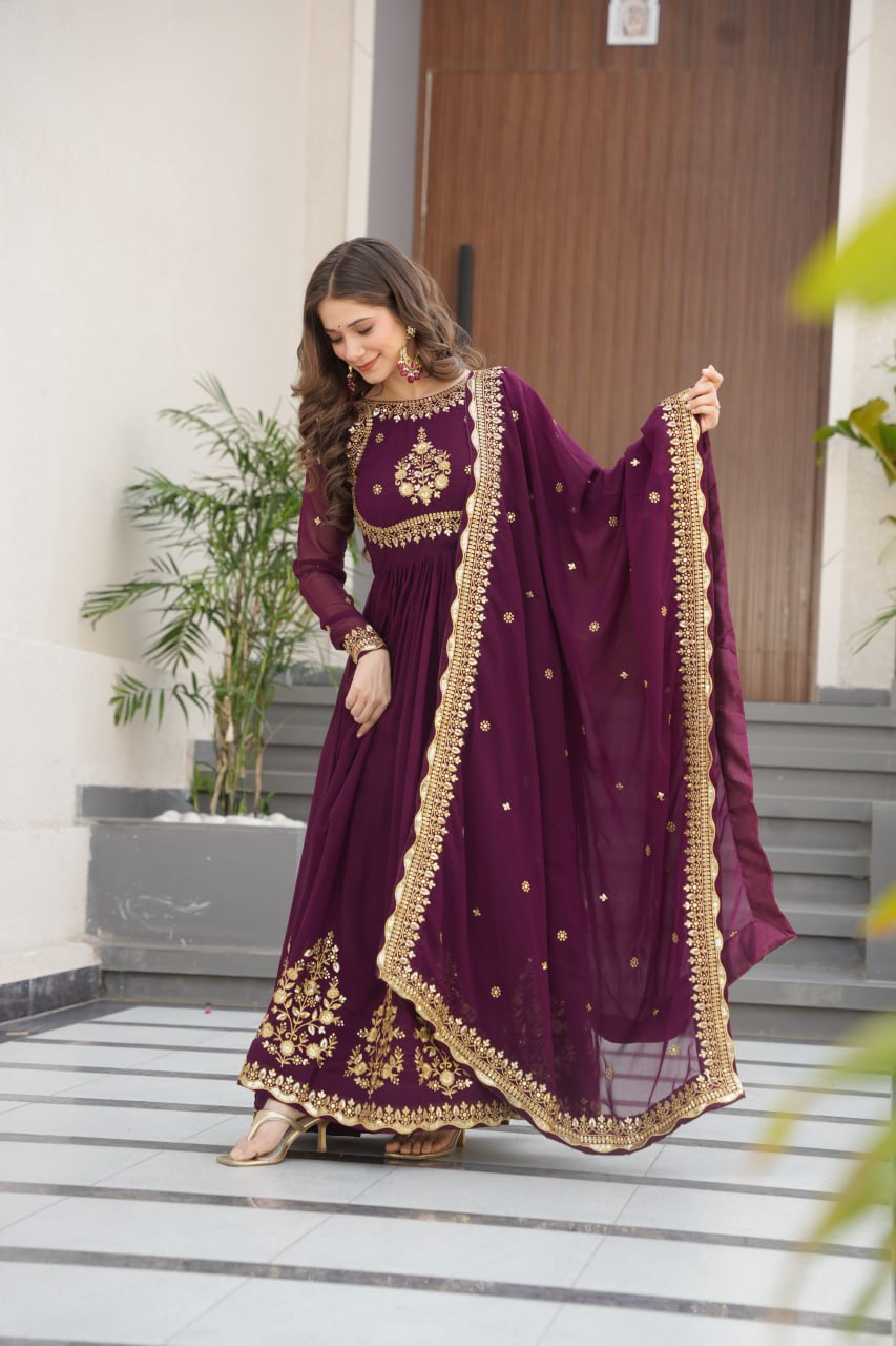 Women’s Embroidered Anarkali Gown with Dupatta | Party Wear Ethnic Dress for Women