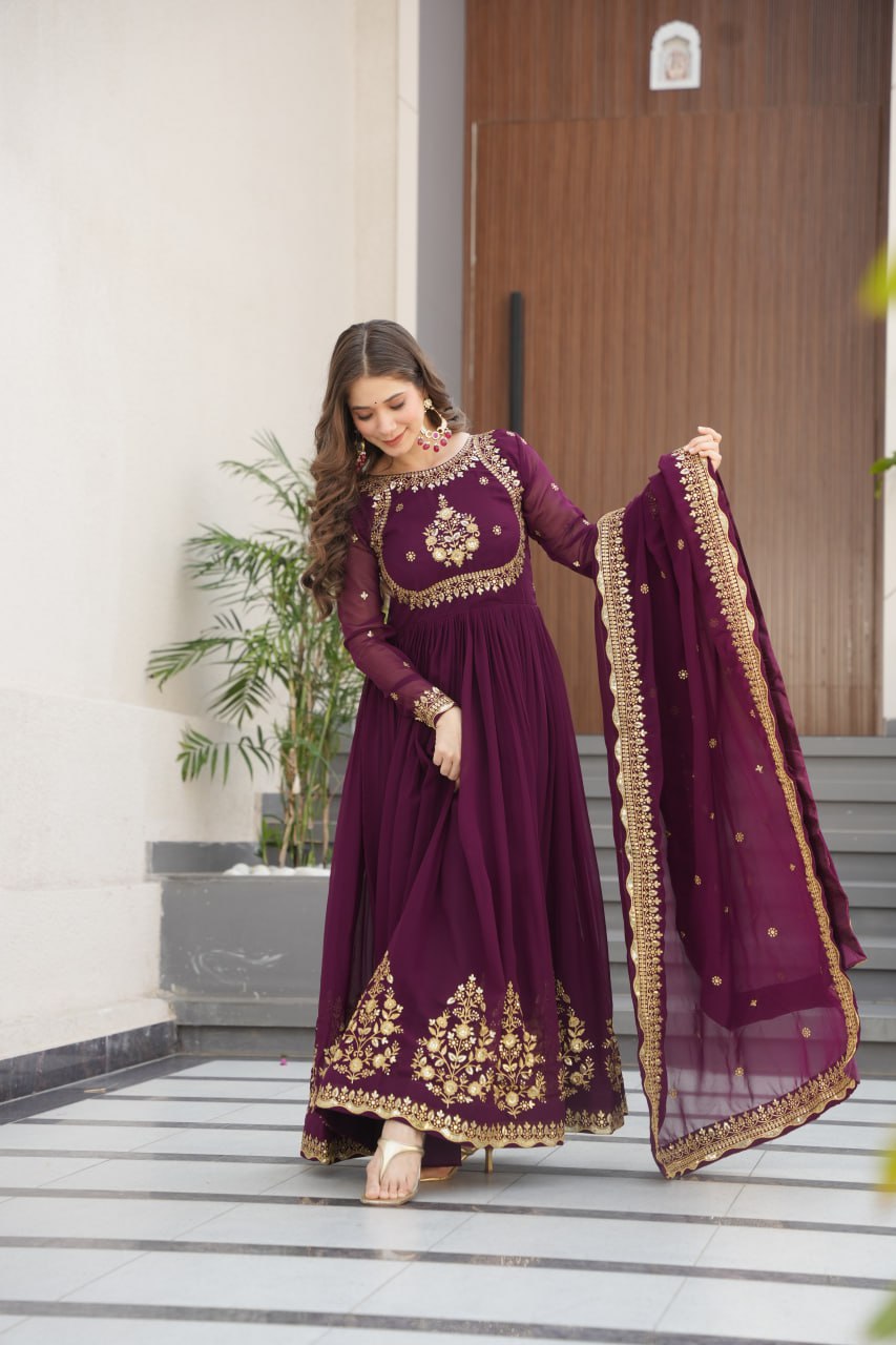 Women’s Embroidered Anarkali Gown with Dupatta | Party Wear Ethnic Dress for Women