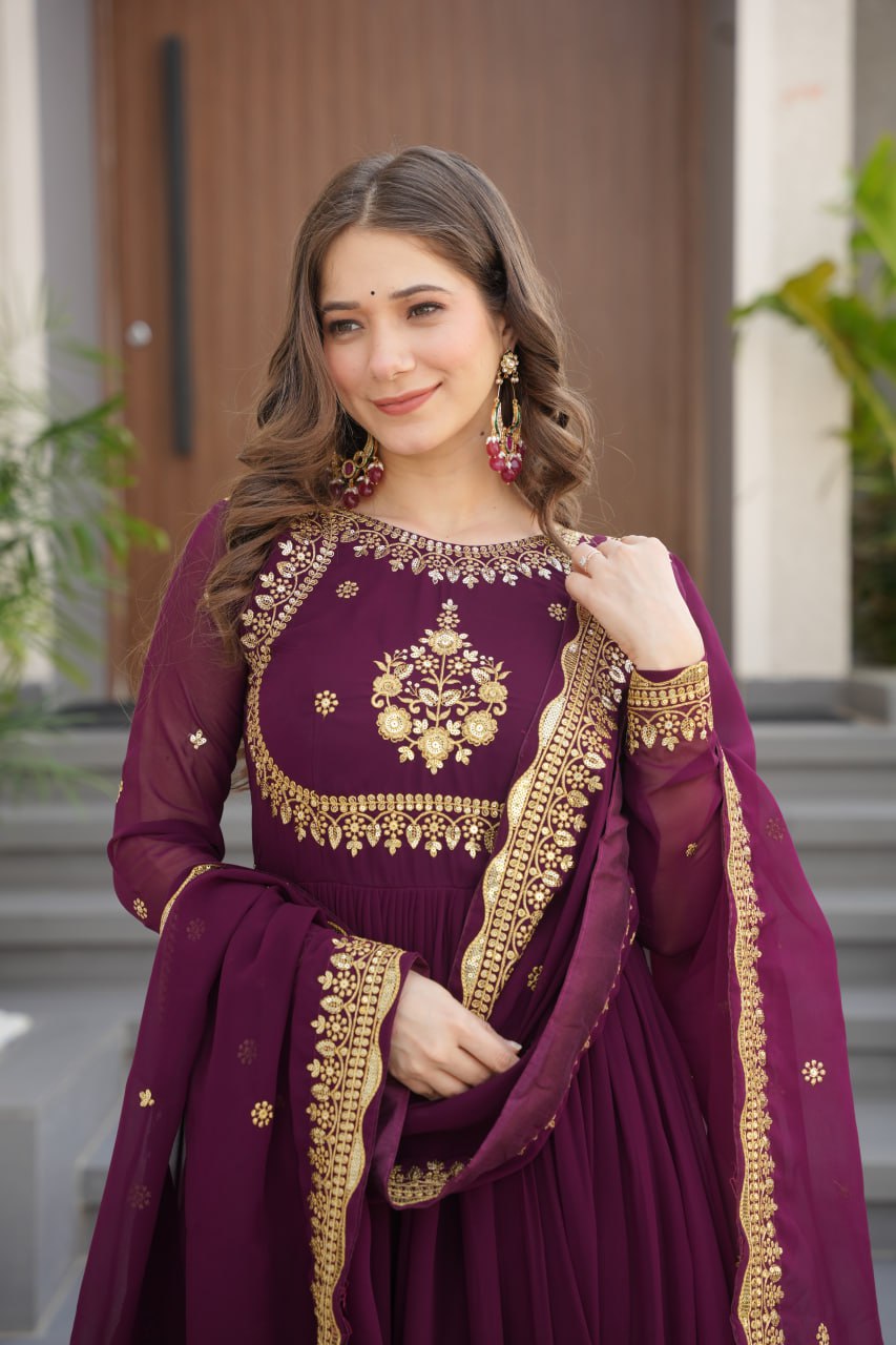 Women’s Embroidered Anarkali Gown with Dupatta | Party Wear Ethnic Dress for Women
