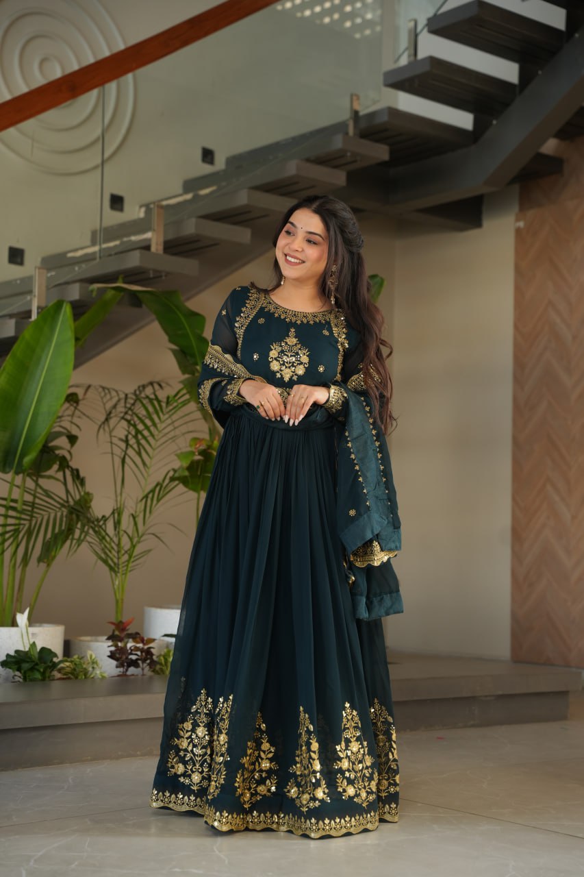 Women’s Embroidered Anarkali Gown with Dupatta | Party Wear Ethnic Dress for Women