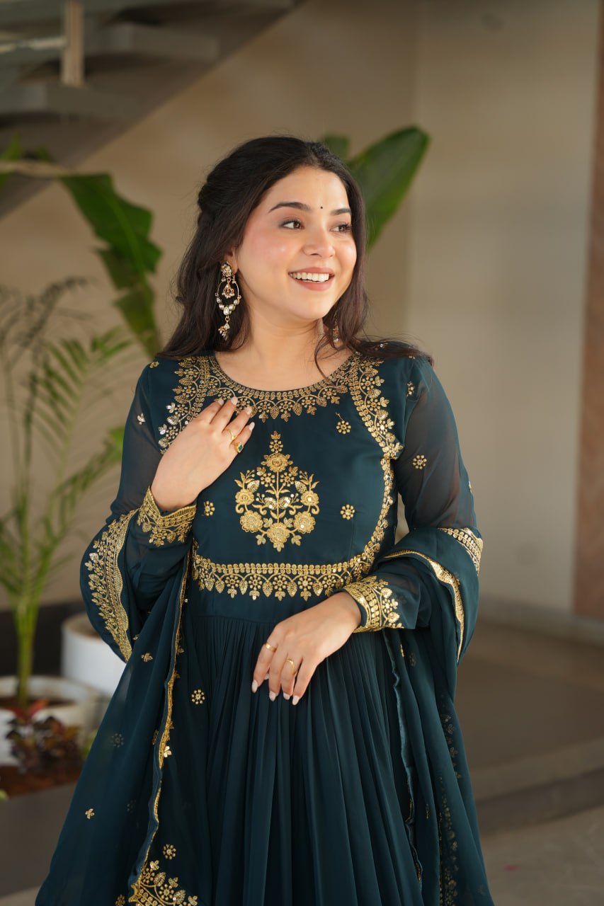 Women’s Embroidered Anarkali Gown with Dupatta | Party Wear Ethnic Dress for Women