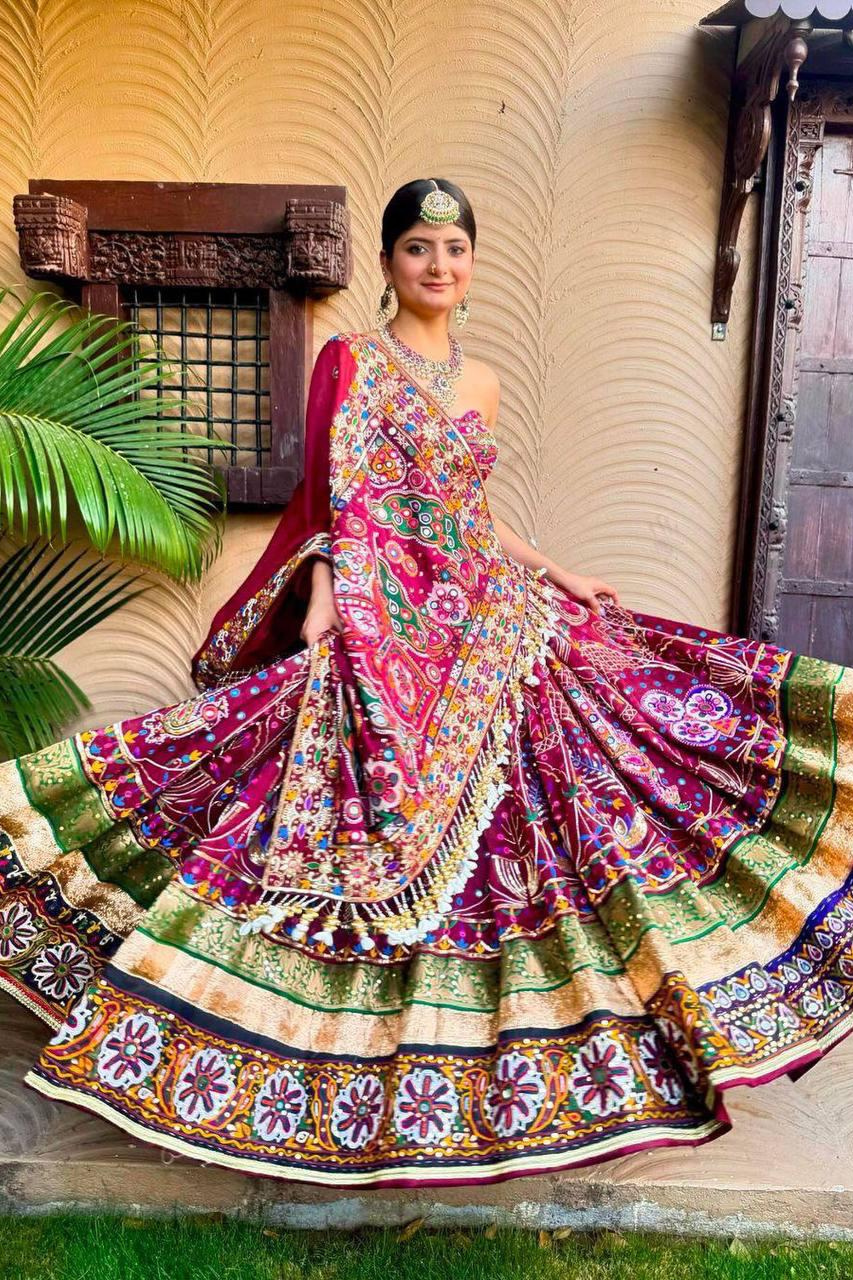 Navratri Special Muslin Cotton Lehenga Choli with Real Mirror Work And Dupatta