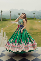 Navratri Special Green Maslin Cotton Digital Print Lehenga Choli Set with Dupatta