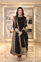 Black Celebrity Style Embroidered Anarkali Set