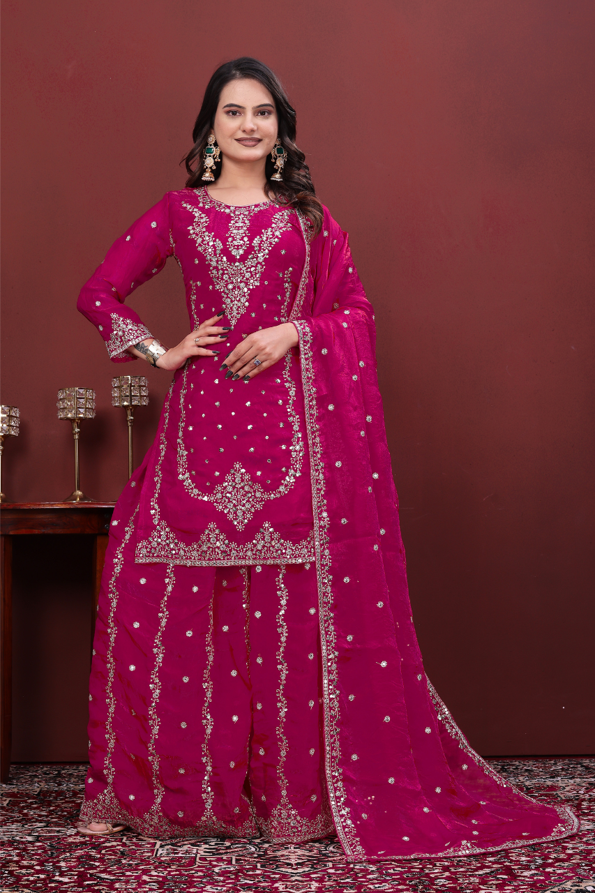 Designer Embroidered Fendy Sharara Suit with Dupatta | Traditional Occasions Outfit