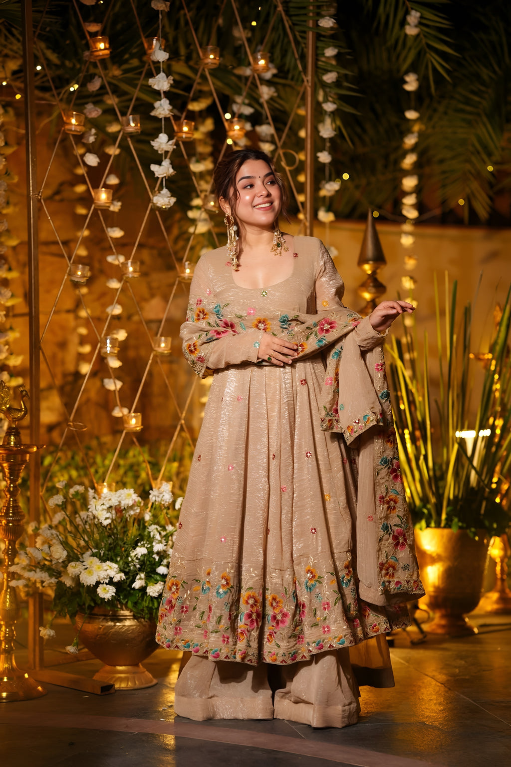 Premium Embroidered Anarkali Suit Set with Plazo And Dupatta