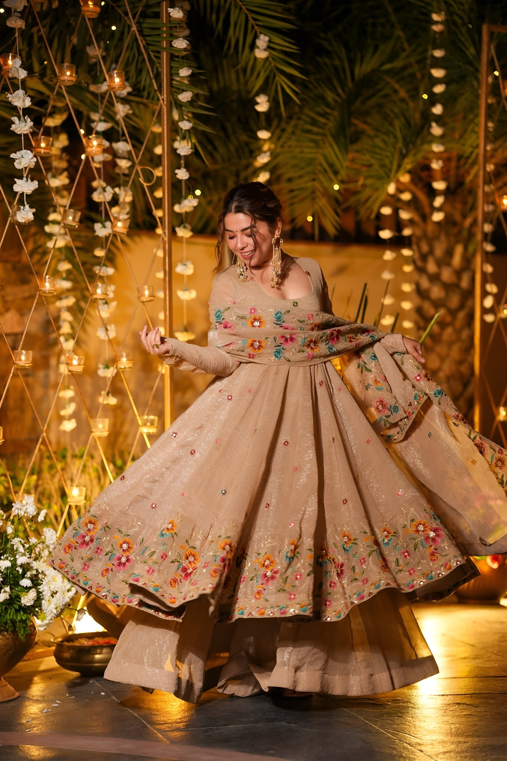 Premium Embroidered Anarkali Suit Set with Plazo And Dupatta